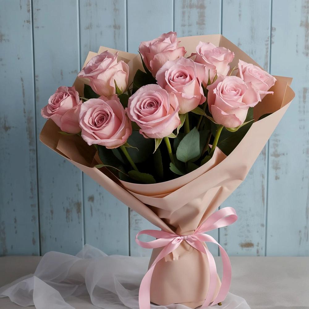 9 розовых роз в Петрозаводске Букет цветов из: Розы в Петрозаводске