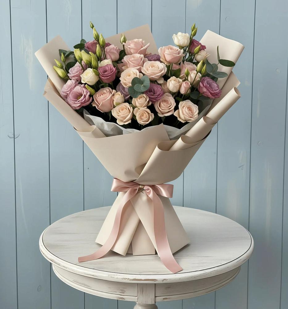 Букет бодрость в Петрозаводске Букет цветов из: Розы и Лизиантусы в Петрозаводске