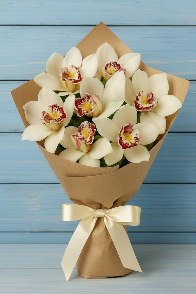 Букет 7 белых орхидей в Петрозаводске Букет цветов из: Орхидеи и Розы в Петрозаводске