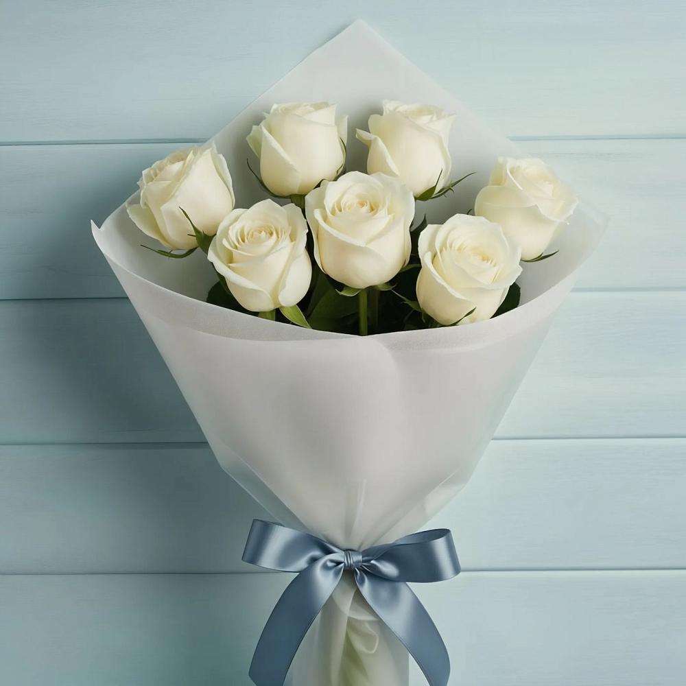 7 Белых роз Эдлесс Лав в Петрозаводске Букет 7 Белых роз Эдлесс Лав в Петрозаводске